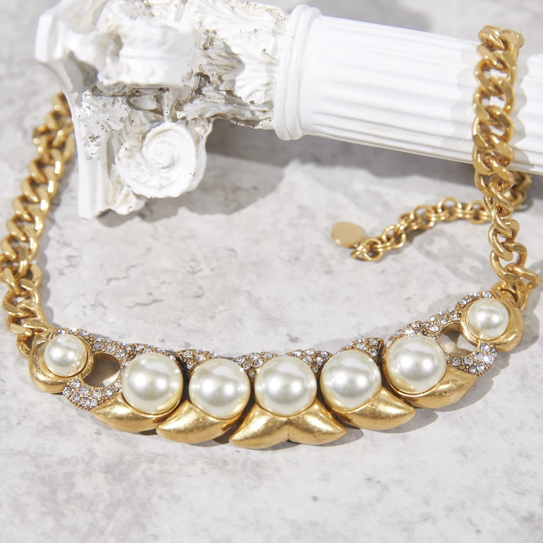 铜合金合成锆石项链 中古气质小众奢华项链KK-9545