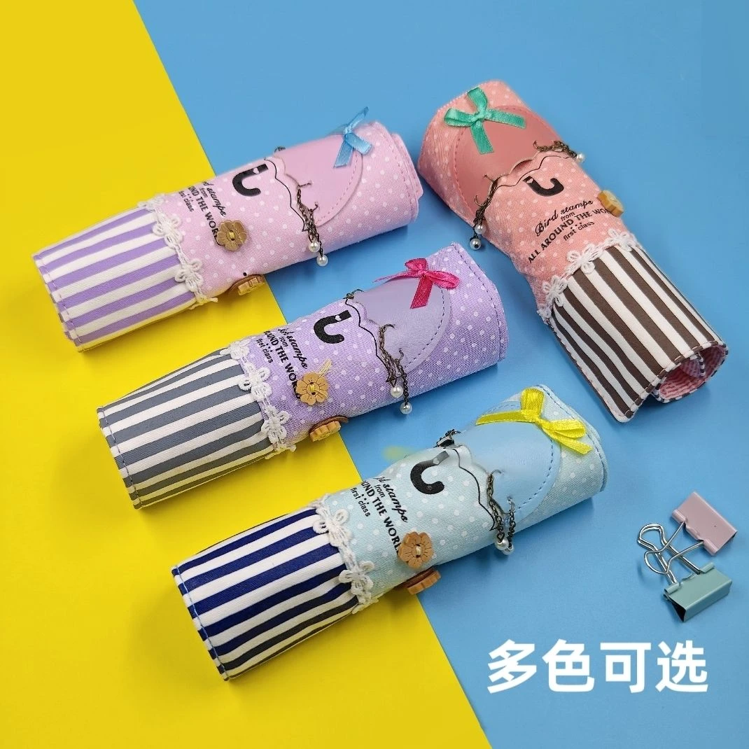 韩版创意笔袋小清新学生笔帘卷笔袋多功能收纳袋文具可爱复古小巧