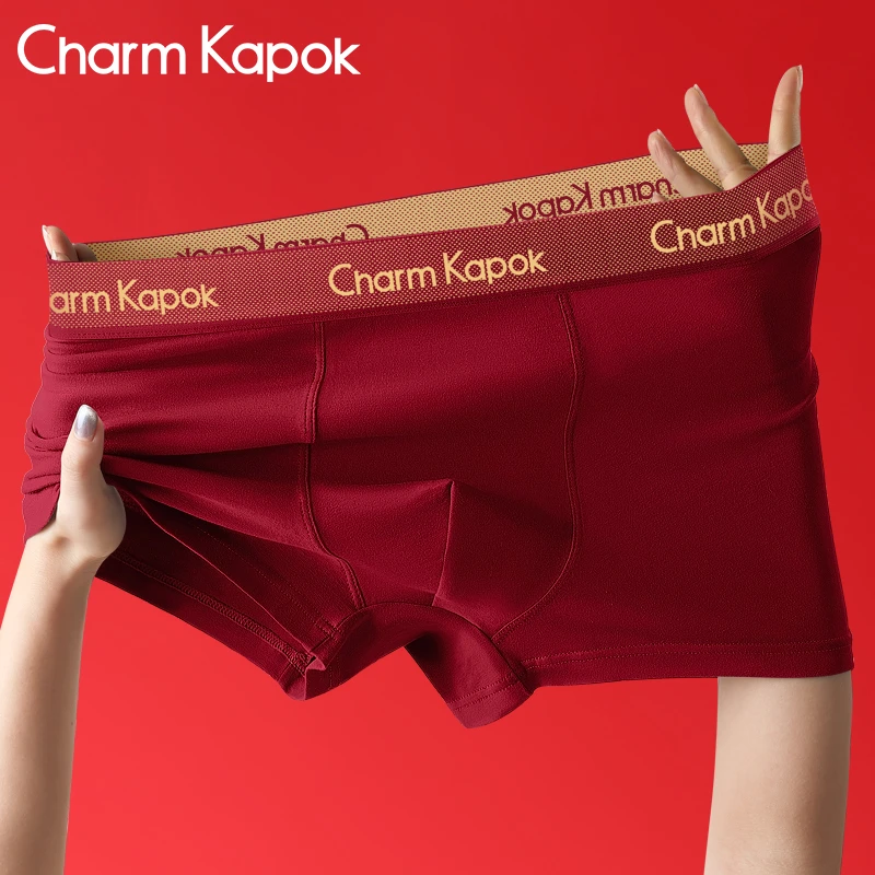 CharmKapok男内裤红色本命年属马年结婚纯棉100%全棉裆四角平角裤