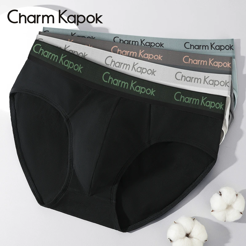 CharmKapok男士内裤三角100%全棉裆纯棉内裤抗菌大码运动字母短裤
