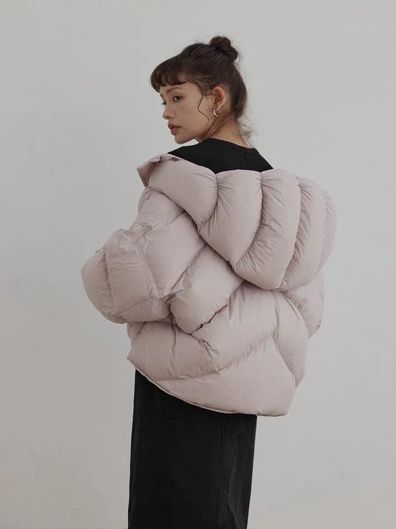 2025新款新国标90白鸭绒冬季连帽山峰龟背加厚绒百搭短款羽绒服女