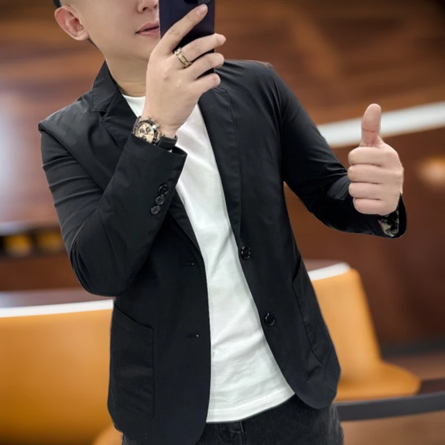 春季新款高档男士休闲西服男纯色韩版商务百搭轻薄简约小西服外套