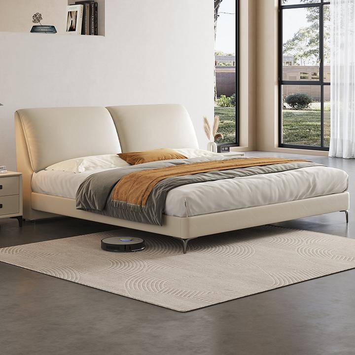 美奢雅主卧床现代简约高端大气头层牛皮床实木床婚床双人大床