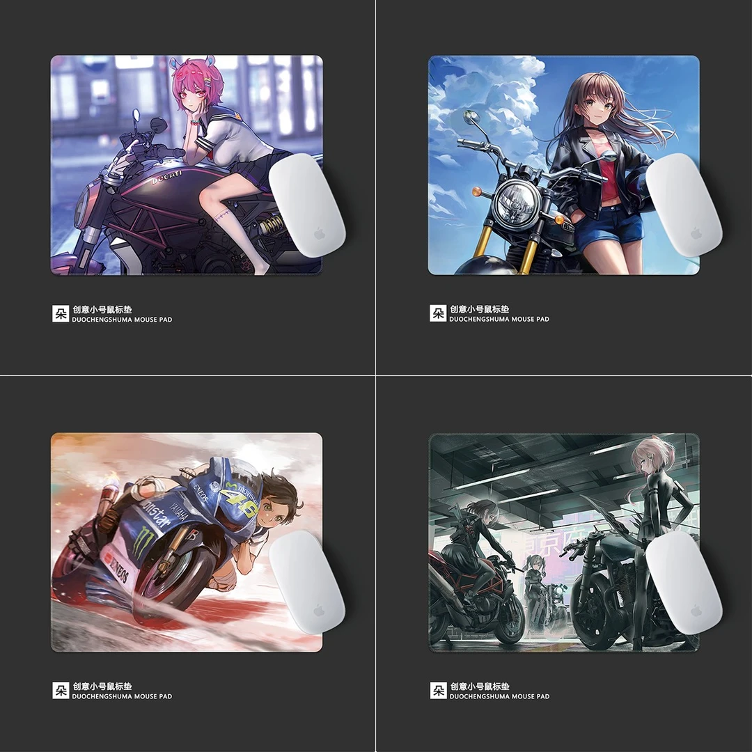 机车摩托女孩鼠标垫小号禁欲系美女骑士便携办公键盘桌垫锁边定制