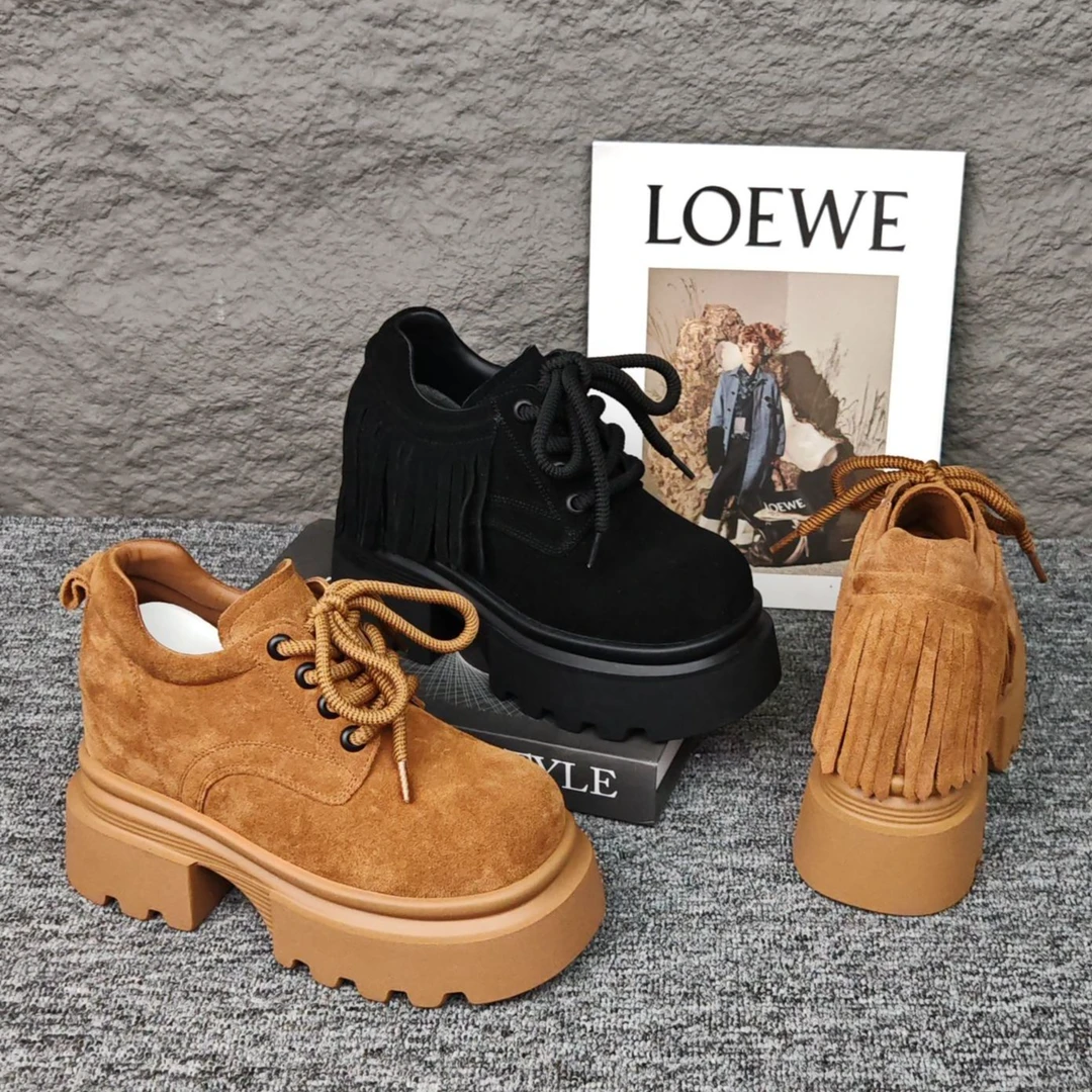 增高12.5cm秋新款牛反绒厚底增高女鞋流苏复古马丁靴百搭8576