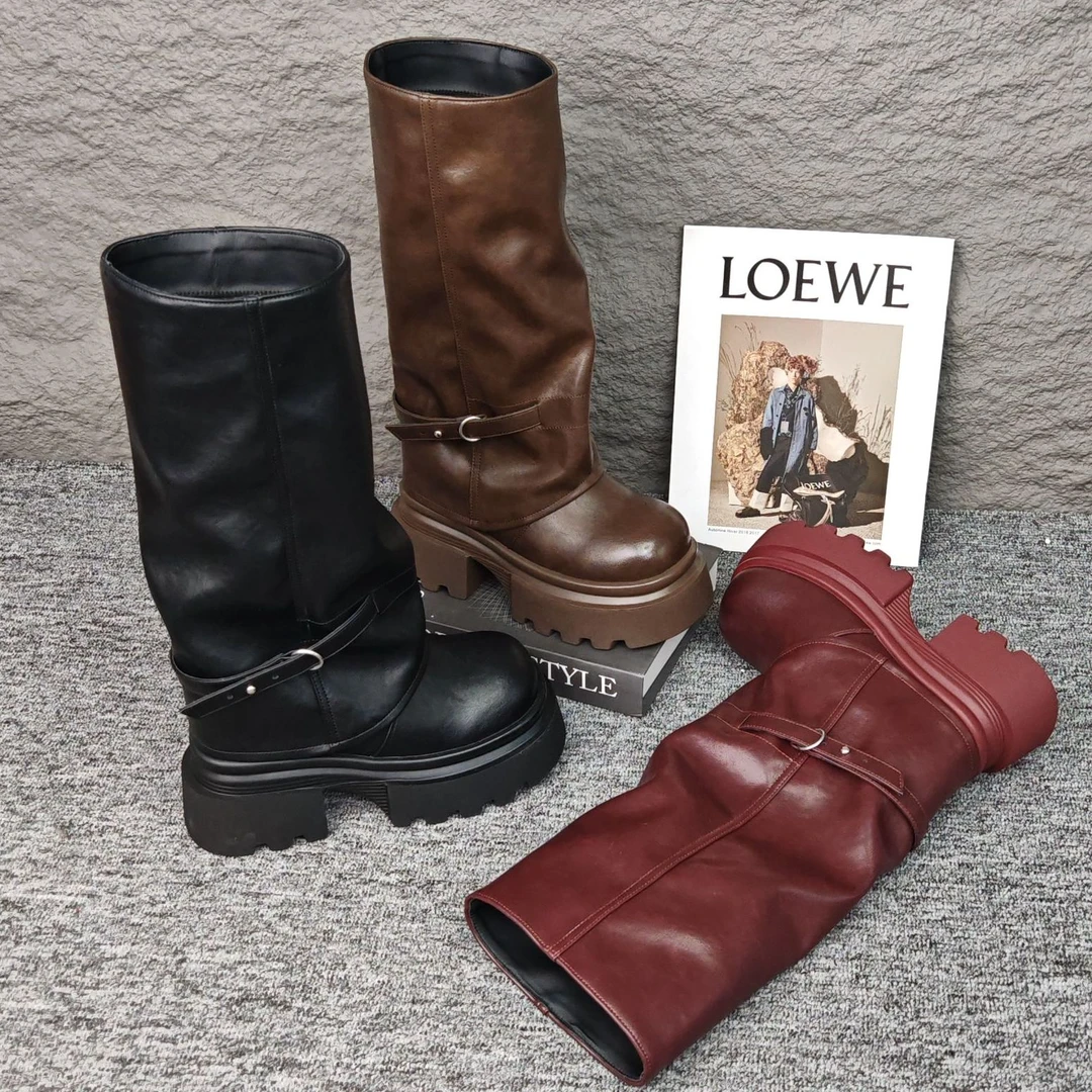 增高10CM秋季新款牛皮厚底增高女鞋复古马丁靴百搭8602