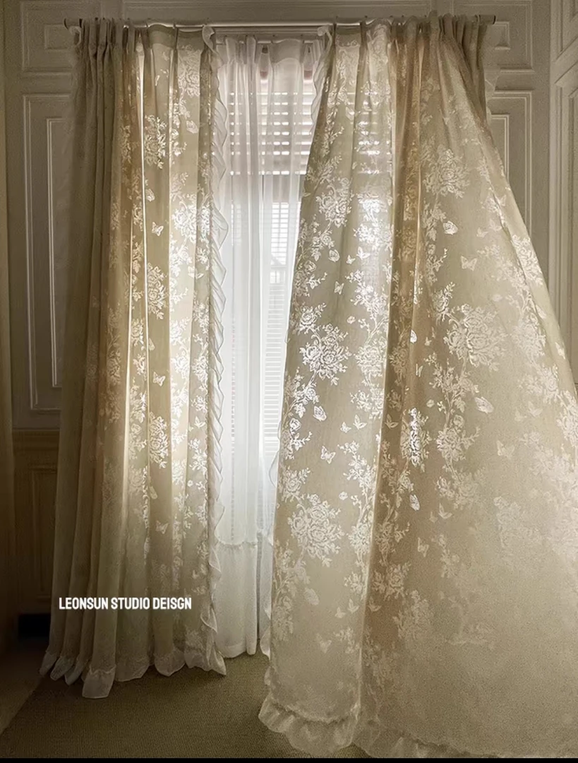 法式洛可可客厅阳台卧室繁花田园纱帘