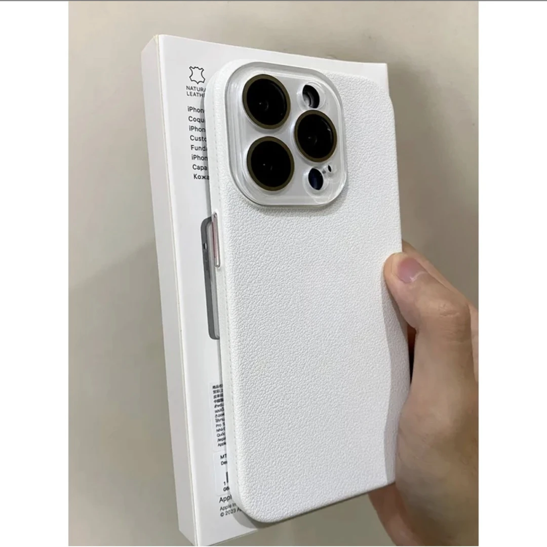 荔枝纹硬壳高级白色适用iPhone12苹果13手机壳14promax全包15简约