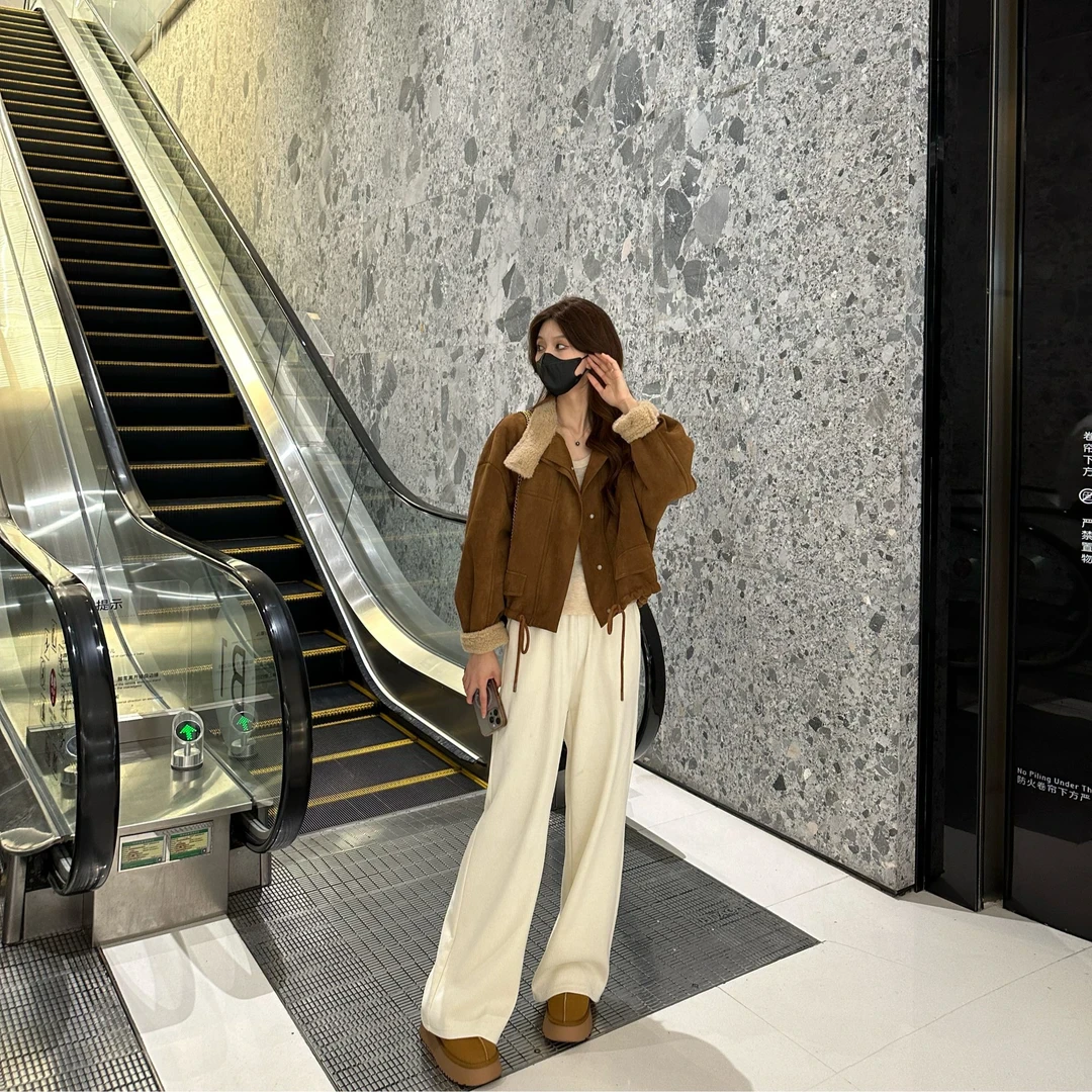 2024新款美拉德穿搭复古加绒加厚短款外套女小个子时尚秋冬