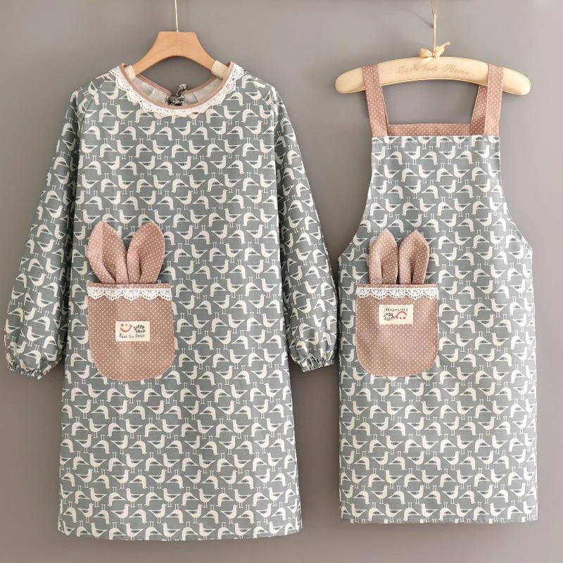 新款长袖帆布围裙家用厨房工地防污透气时尚女罩衣上班耐磨工作服