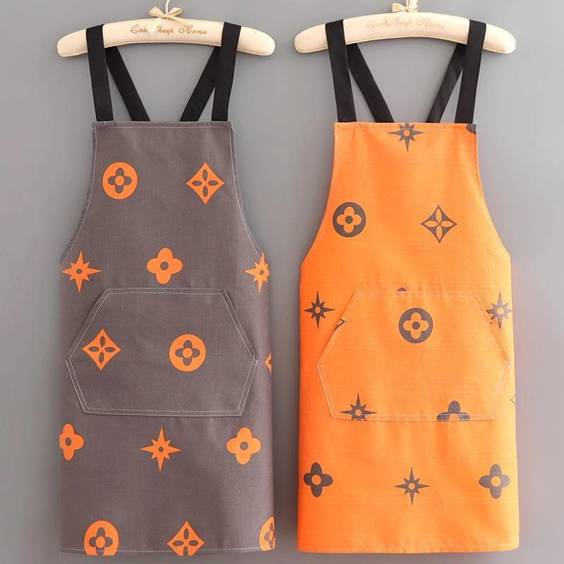 布料围裙家用透气时尚简约男女做饭厨房围腰耐磨工作交叉餐饮洋气