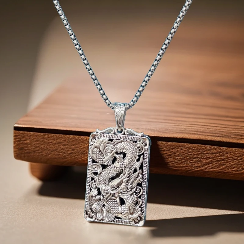 53 龙行天下龙牌吊坠长款项链毛衣链送长链子