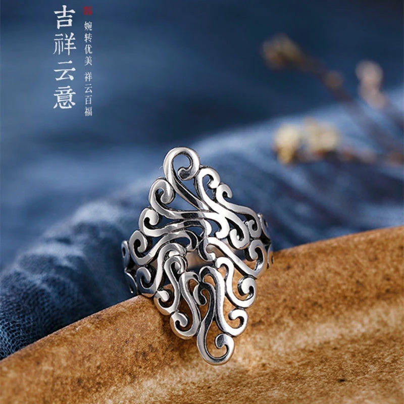 铜合金戒指 戒指 J17 开口祥云戒指时尚潮人做旧素款可调节戒指