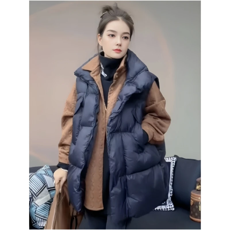 欧货200-300斤马甲女大码中长款秋冬款加厚百搭宽松马夹棉衣外套