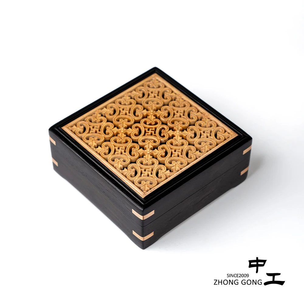 紫光檀黄杨木方盒线香盒雕刻精美香薰盒