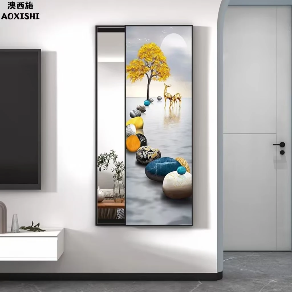 澳西施隐藏式镜子全身镜推拉卧室隐形试衣镜悬挂家用装饰画穿衣镜