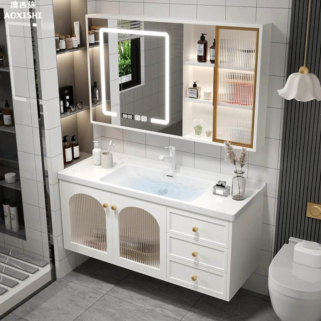 澳西施陶瓷一体盆浴室柜组合智能洗手脸盆柜化妆室洗漱台池简约