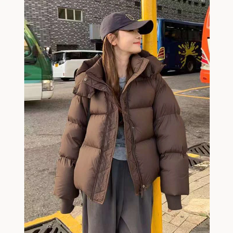 【灿灿】鸭绒ins风羽绒服女秋冬保暖加厚连帽面包服小个子外套