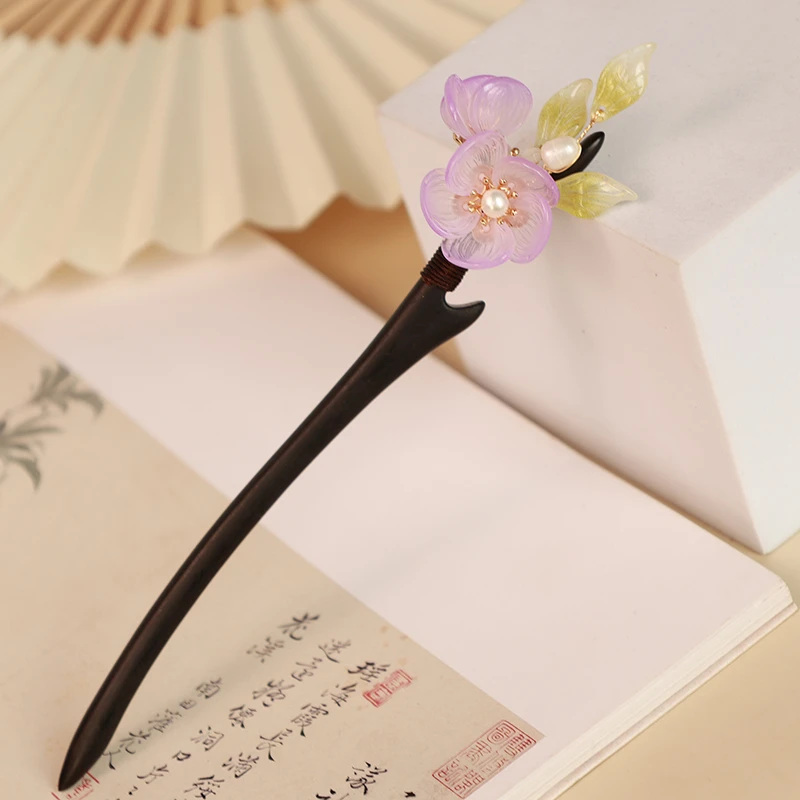 紫文日常简约古典木发簪