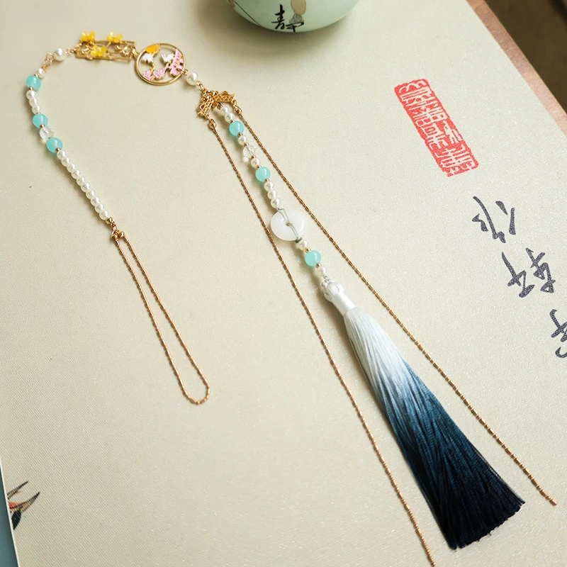 合金仿水晶吊坠 古风汉服玉兔桂花背云国潮风超仙流苏禁步装饰品