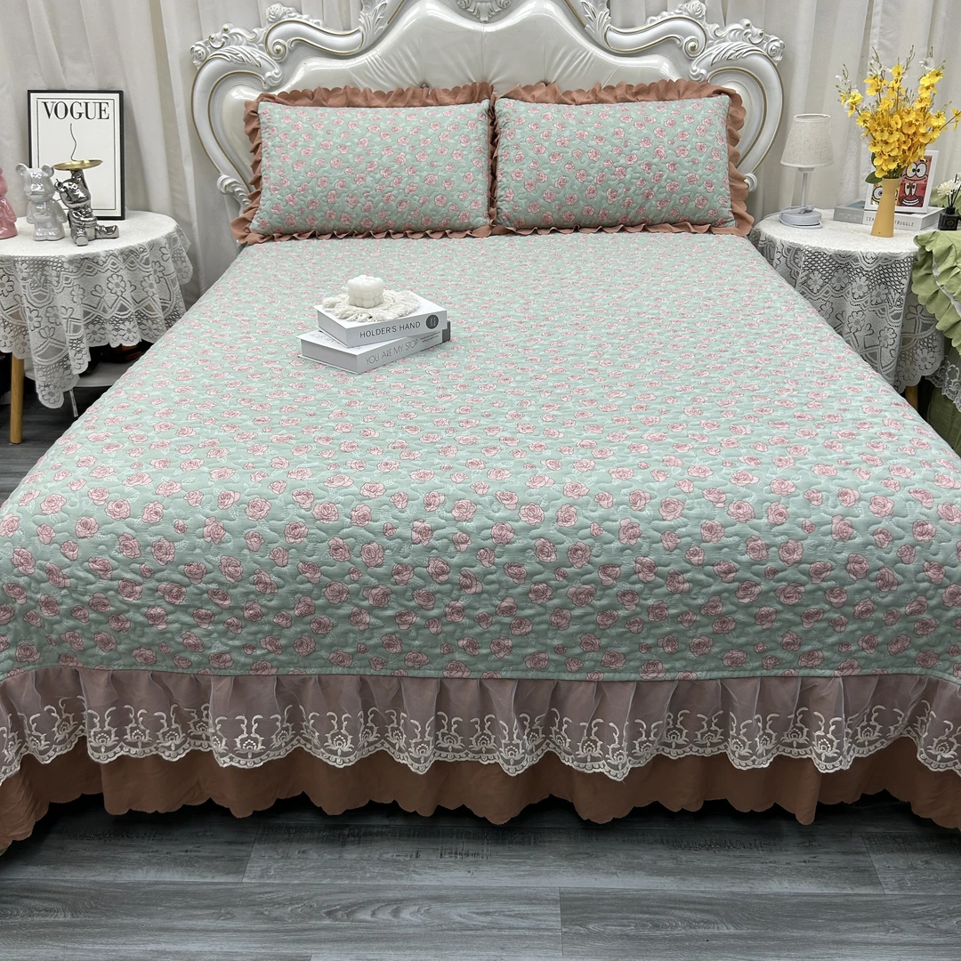 床盖三件套加厚防滑夹棉绗缝亲肤加大炕盖双面床单四季通用机洗