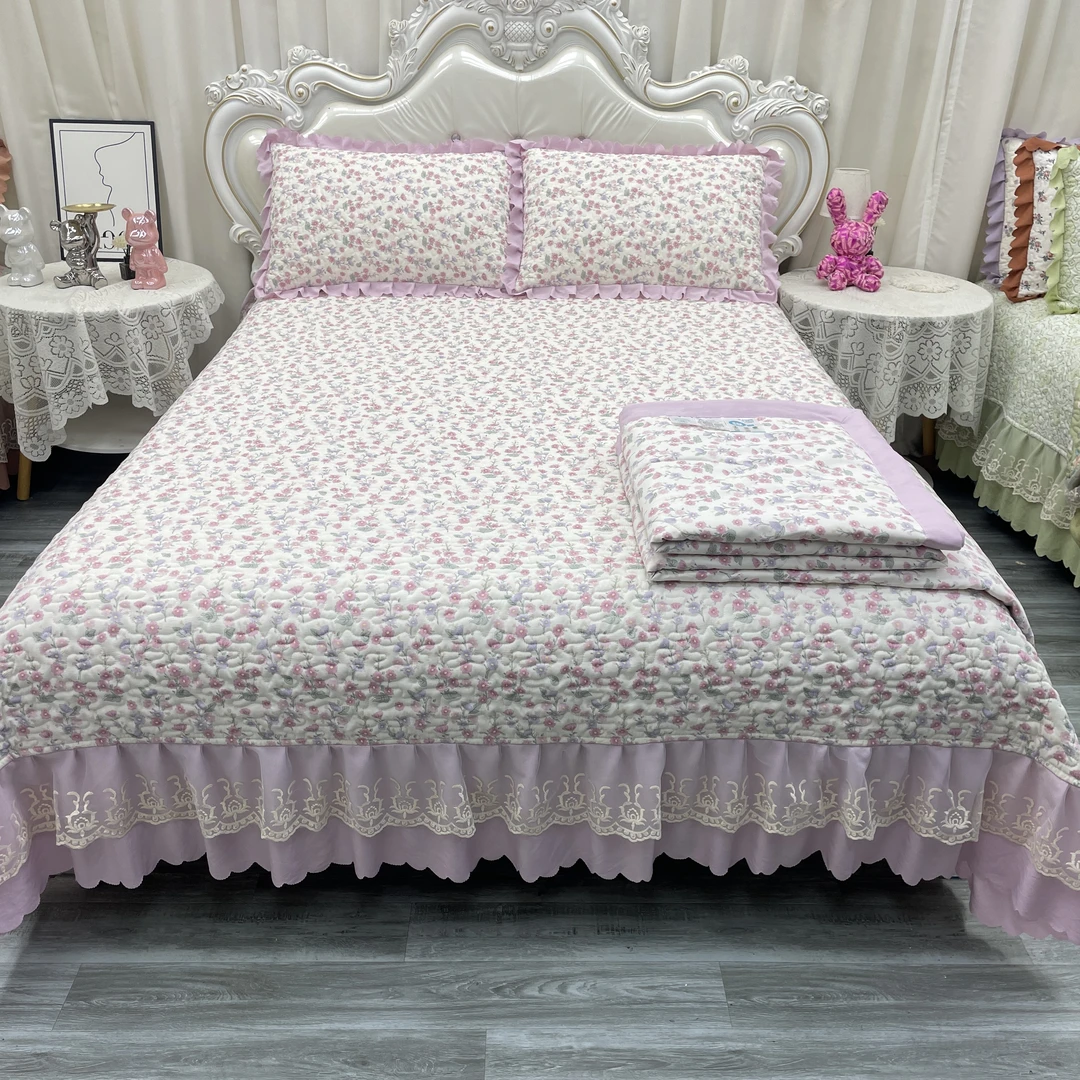 床盖夏凉被三件套四件套防滑绗缝炕盖夹棉加厚公主风加大床盖夏被