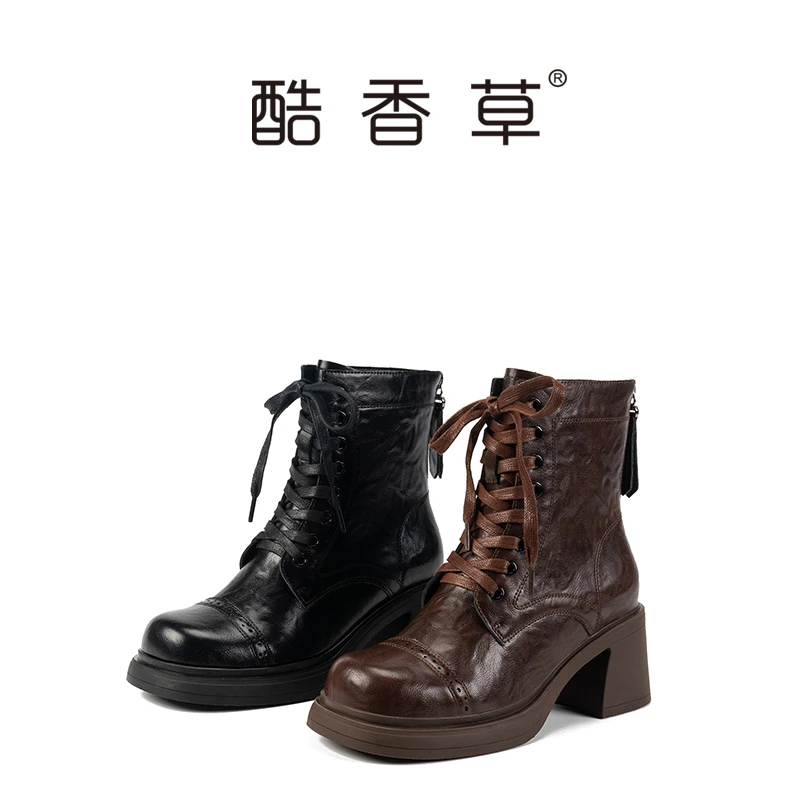 高级感粗跟高跟马丁靴女鞋爆款潮春秋款单靴复古厚底增高瘦瘦短靴