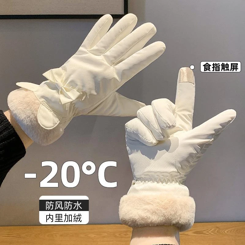 兔子耳朵手套女冬季骑车冬款可爱保暖触屏骑行女士电动车加绒yw