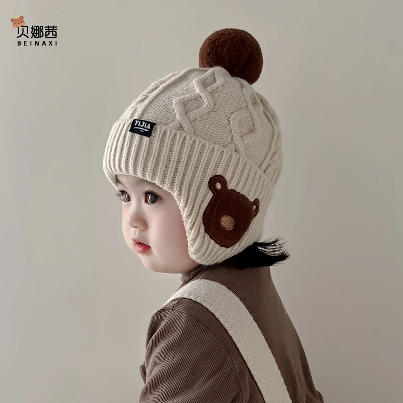 儿童帽子秋冬宝宝针织帽男孩外出保暖护耳帽女童小月龄毛线帽冬季