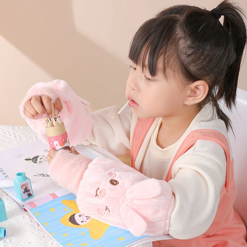 秋冬季毛绒长耳朵兔款学生儿童防脏保暖袖套女款时尚百搭松弛感