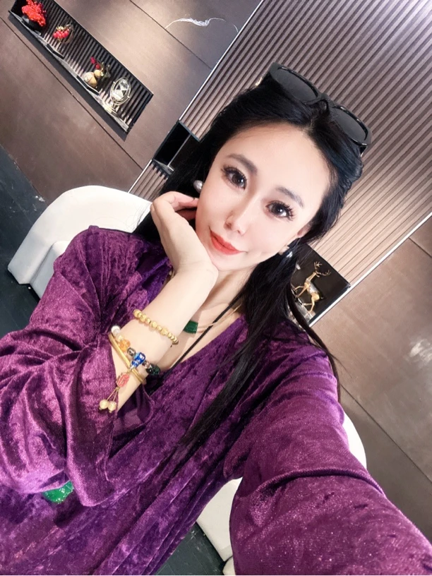 22961-2#《百搭神器》重工国服百搭款衫新中式紫色复古时尚丝绒网红