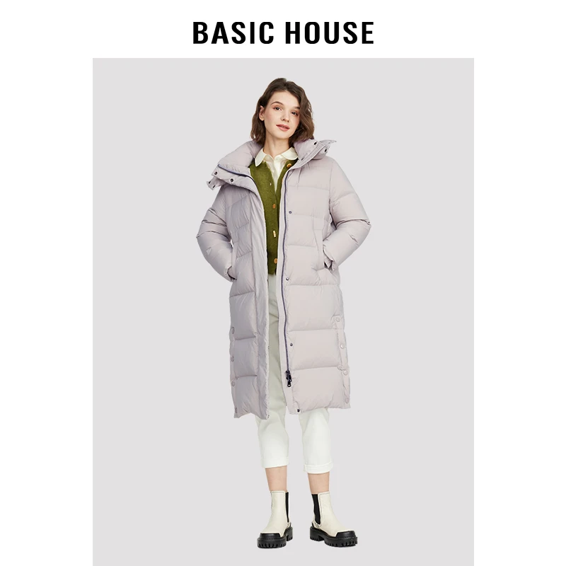 Basic House/百家好2024女士新款韩版休闲百搭修身加厚长款羽绒服