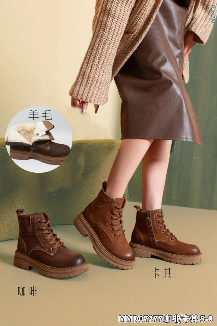 秋冬复古百搭加绒加厚马丁靴女英伦风厚底真皮短靴