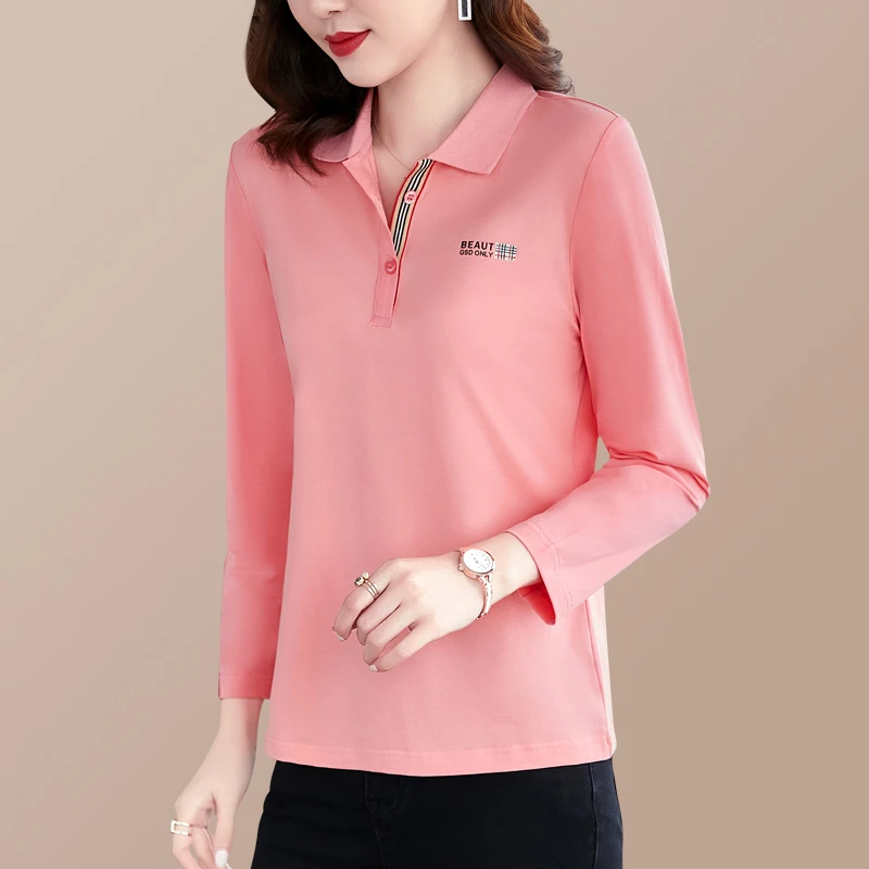 长袖t恤女2025新款春秋季时尚polo衫大码中年妈妈休闲打底衫上衣