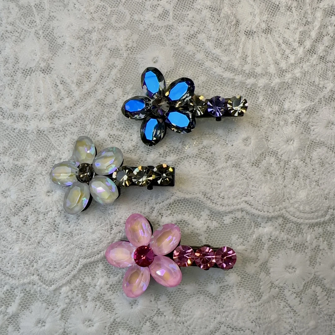 韩国东大门饰品小花边夹对夹头饰手工气质蓝色复古彩色紫色重工