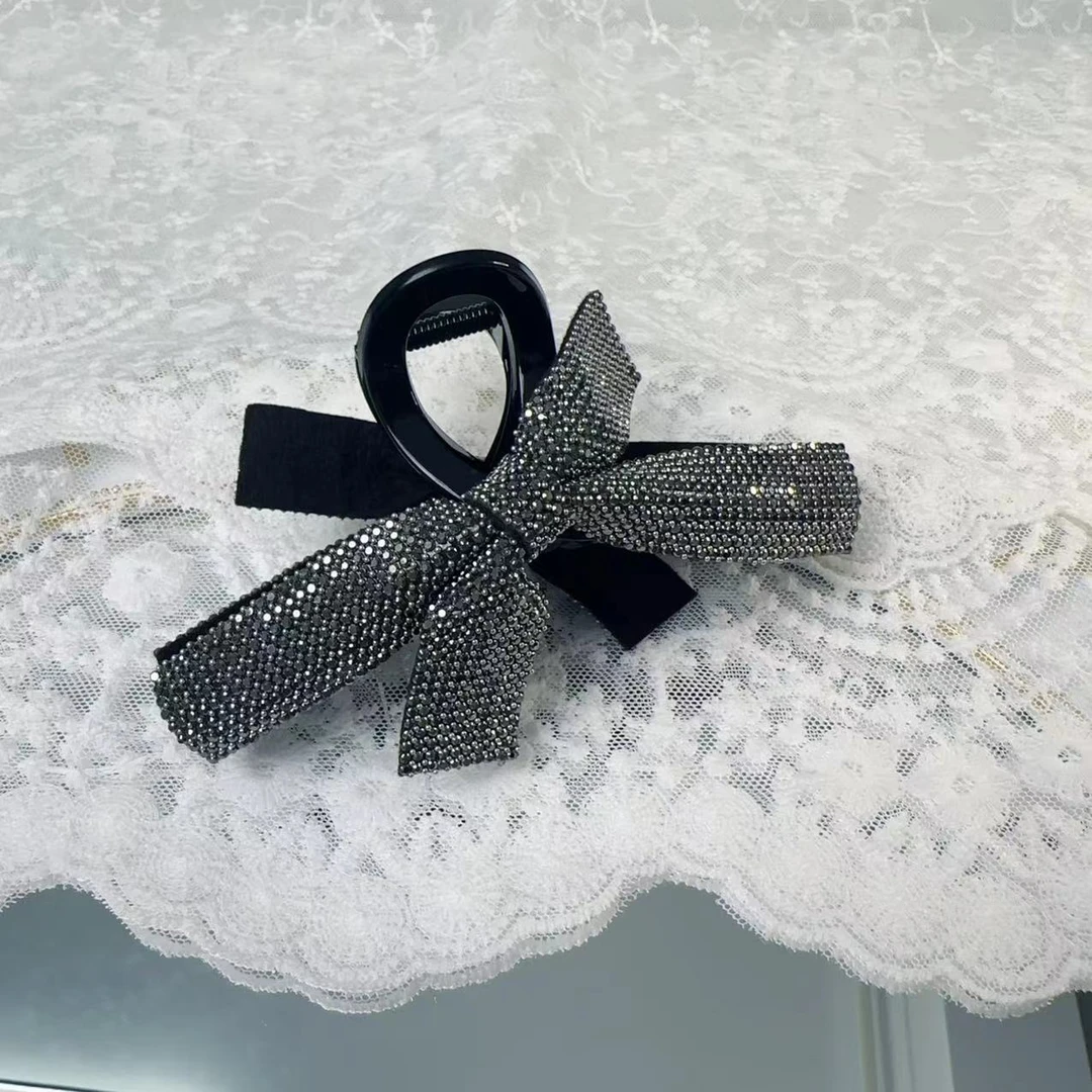 韩国东大门饰品发饰抓夹气质轻奢时尚黑色头饰简约韩版满钻