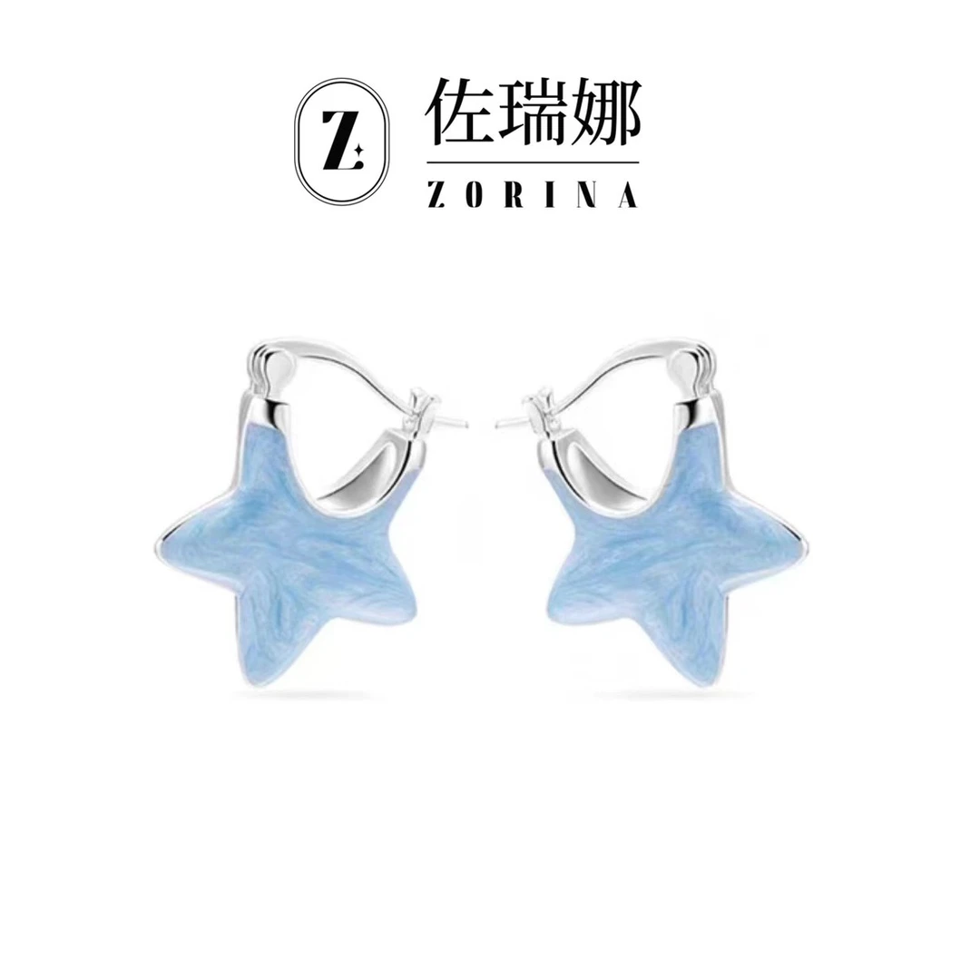 合金珐琅耳饰 A57蓝色星星合金S925耳钉