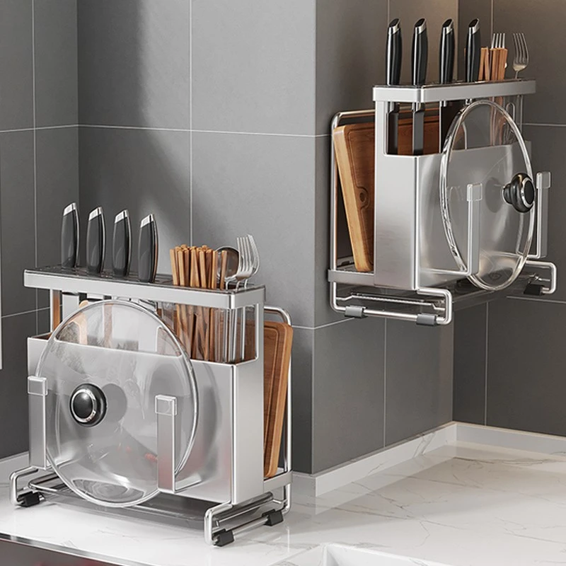 304不锈钢厨房刀架筷子筒置物架多功能刀具砧板架一体沥水收纳架