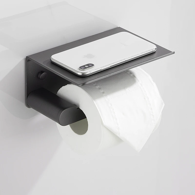 枪灰色免打孔纸巾架 浴室手机架 太空铝卷纸架 卫生间厕纸架北欧