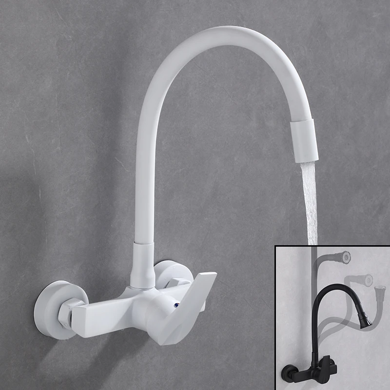 白色卫生间浴缸多功能冷热水龙头旋转 黑色铜浴室入墙式台盆龙头