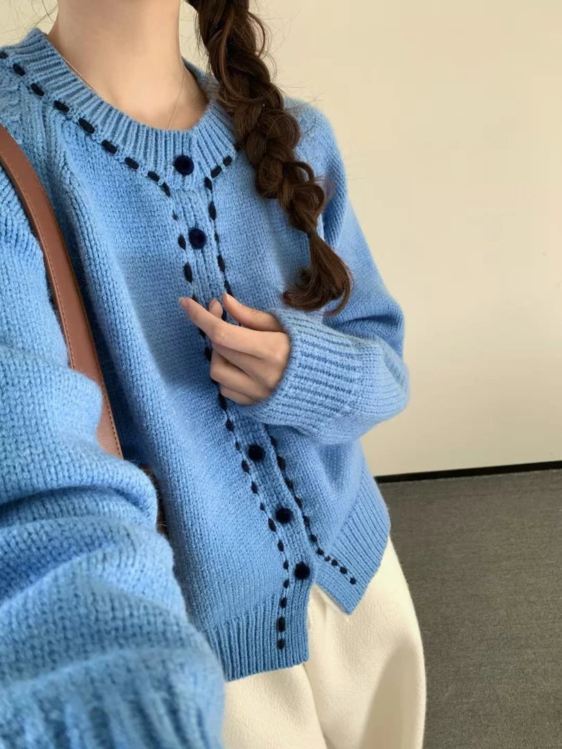 8837新款手工虚线开衫毛衣