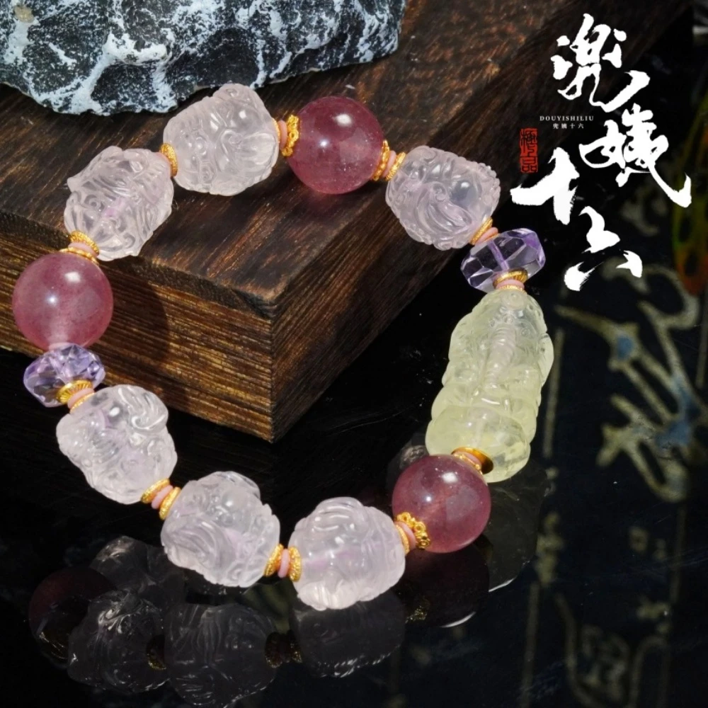 【本自具足】 原创设计款一窝窝配精雕象嘎达水晶手串（多样性发一）