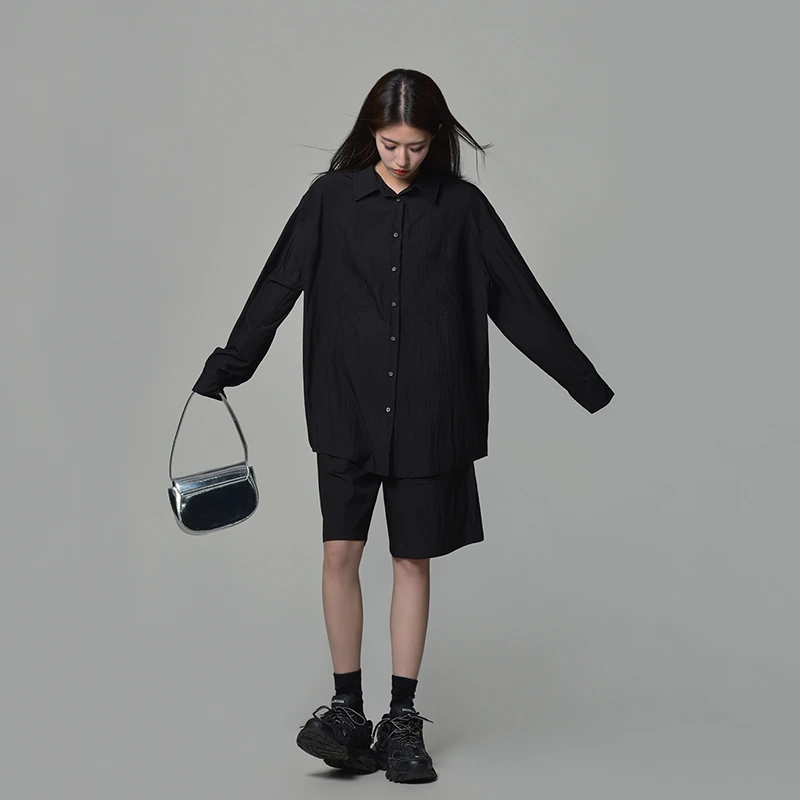 SIXI四喜家春夏随性舒适长袖衬衫短裤套装女防晒衬衣休闲裤两件套