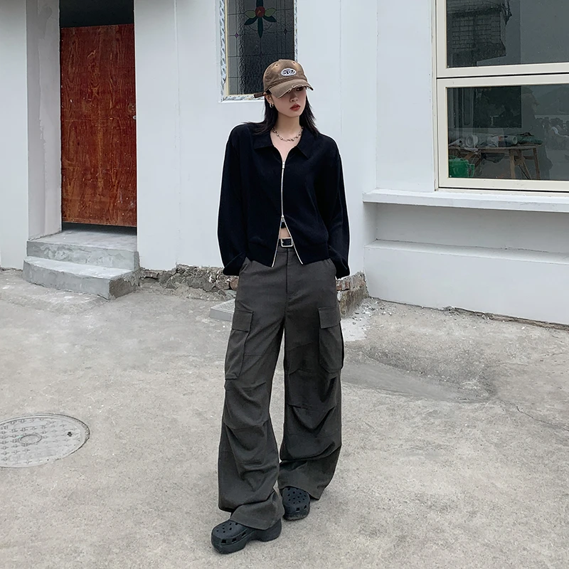 SIXI四喜家春夏 运动学院风褶皱翻领开衫女休闲短款防晒衫空调衫