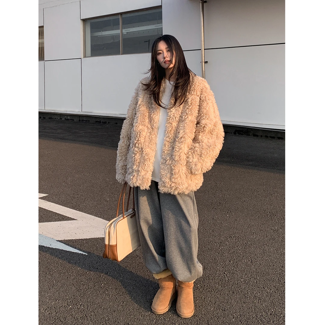 SIXI四喜家 北海道初雪 翻领外套女秋冬显瘦保暖毛毛上衣