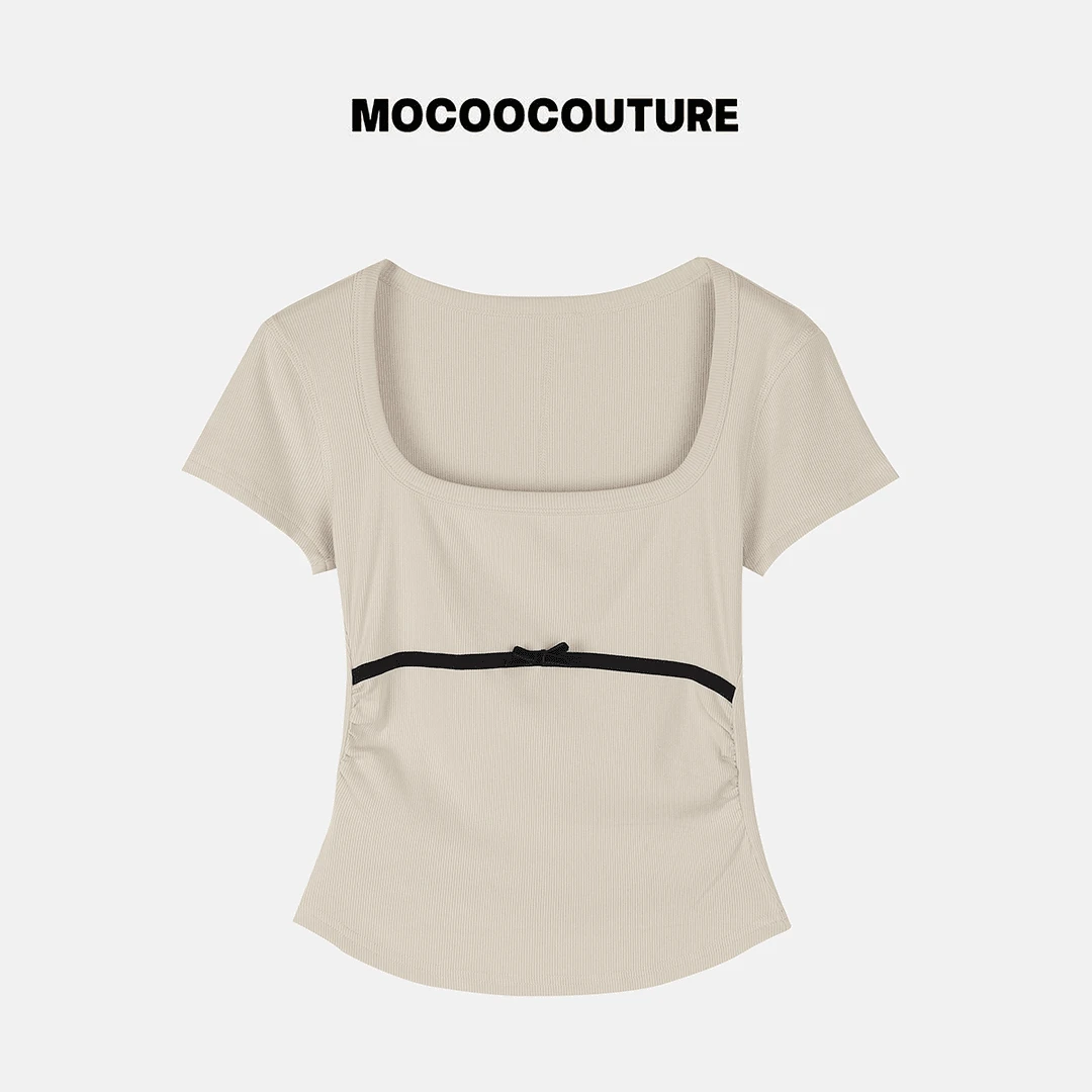 LA 奶杏 方领 蝴蝶结T恤  26214