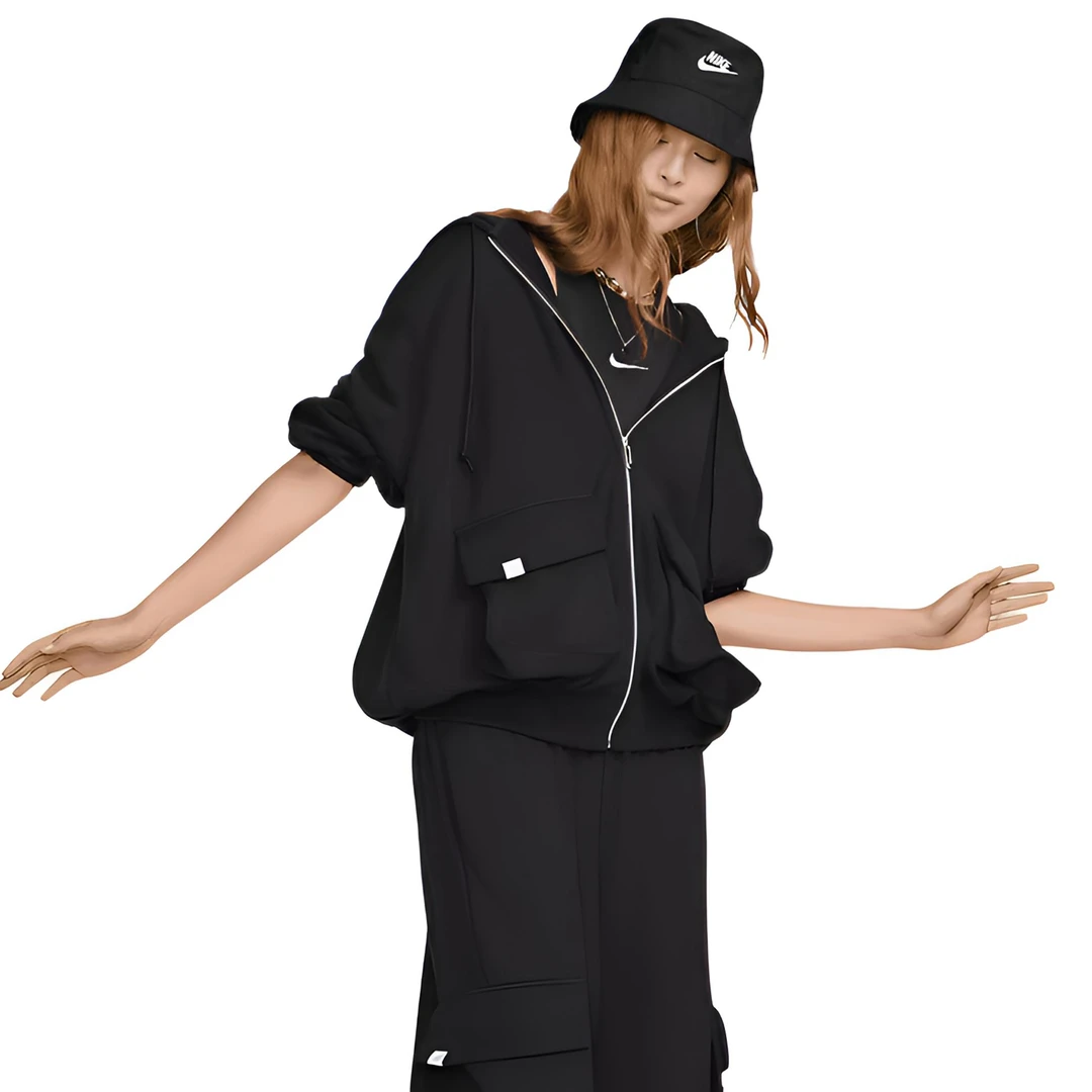 【耐克/NIKE】女款新品"雅丹风"黑色连帽长袖拉链运动卫衣FV7516010