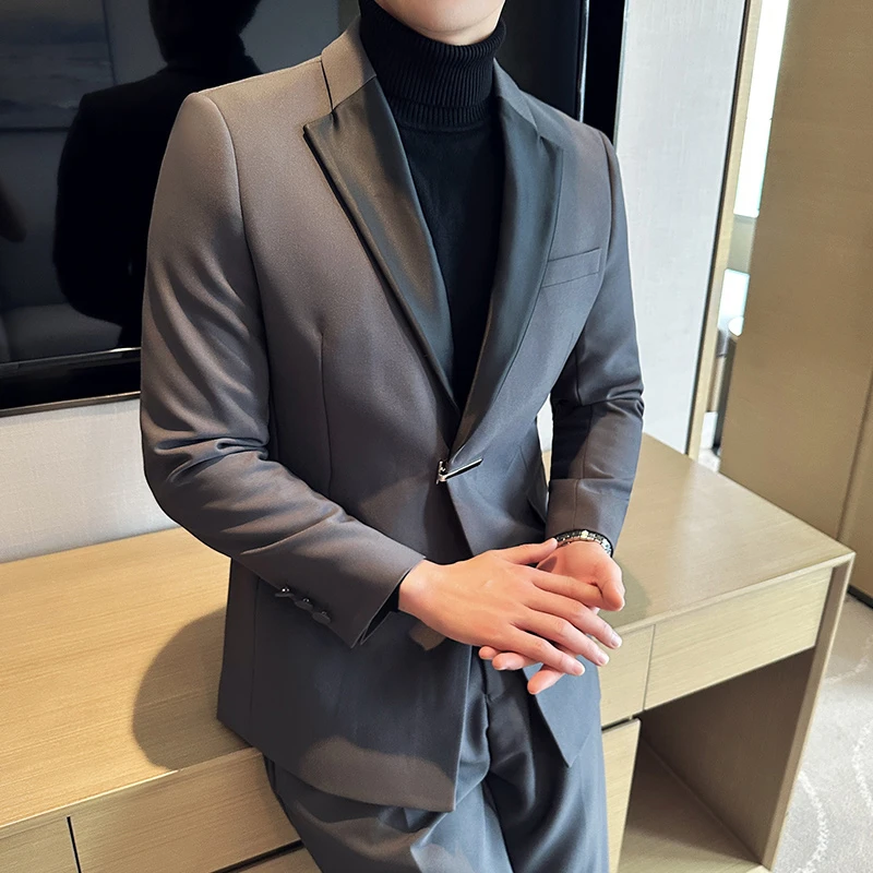 男士潮流修身商务休闲英伦春秋韩版新款帅气高级感婚礼西服W670