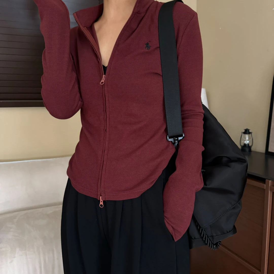 双拉链短款修身上衣女外套气质外套春秋款百搭休闲立领开衫-24398
