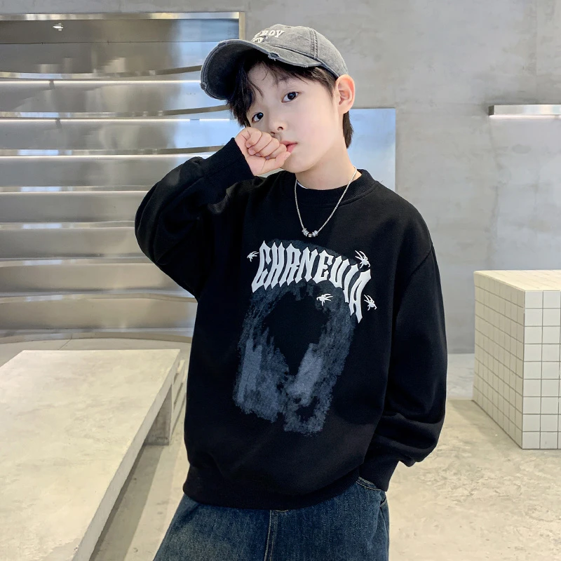 男童卫衣春秋洋气宽松2025中大童休闲韩版长袖洋气儿童春季圆领潮